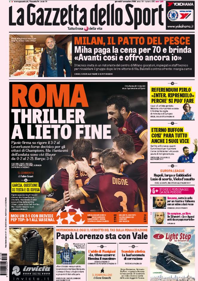 Rassegna stampa 5 novembre: prime pagine Gazzetta, Corriere e Tuttosport