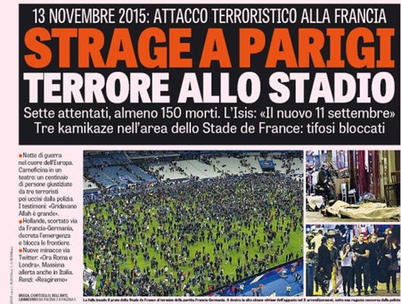 Rassegna stampa 14 novembre 2015: prime pagine Gazzetta, Corriere e Tuttosport