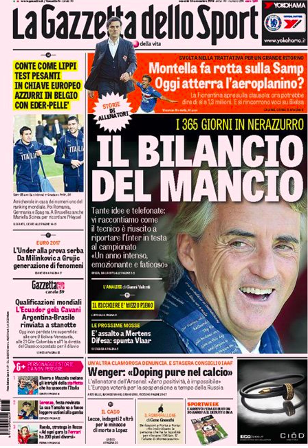 Rassegna stampa 13 novembre 2015: prime pagine Gazzetta, Corriere e Tuttosport
