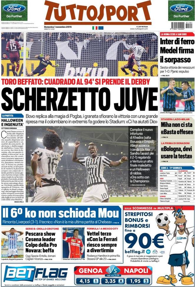Rassegna stampa 1 novembre: prime pagine Gazzetta, Corriere e Tuttosport