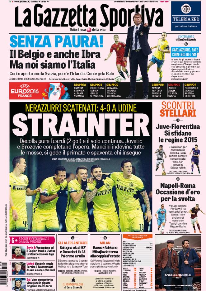 Rassegna stampa 13 dicembre 2015: prime pagine Gazzetta, Corriere e Tuttosport