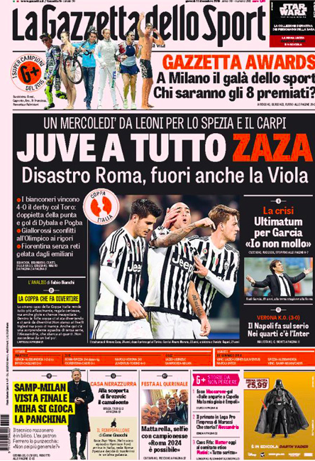 Rassegna stampa 17 dicembre 2015: prime pagine Gazzetta, Corriere e Tuttosport