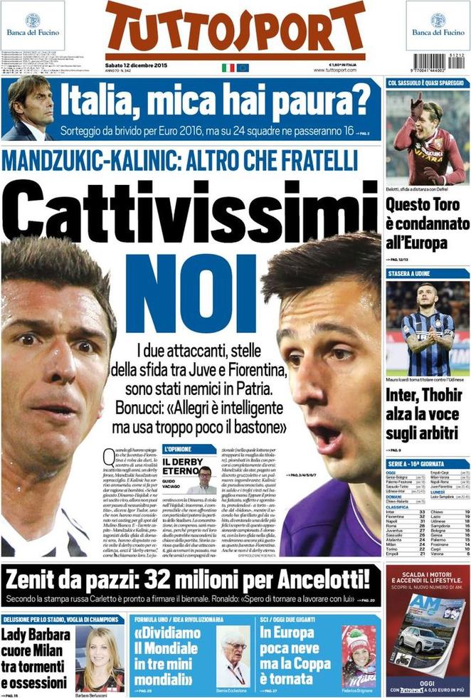 Rassegna stampa 12 dicembre 2015: prime pagine Gazzetta, Corriere e Tuttosport