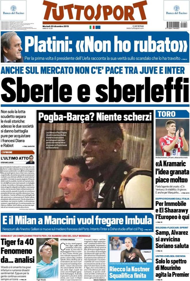 Rassegna stampa 29 dicembre 2015: prime pagine Gazzetta, Corriere e Tuttosport