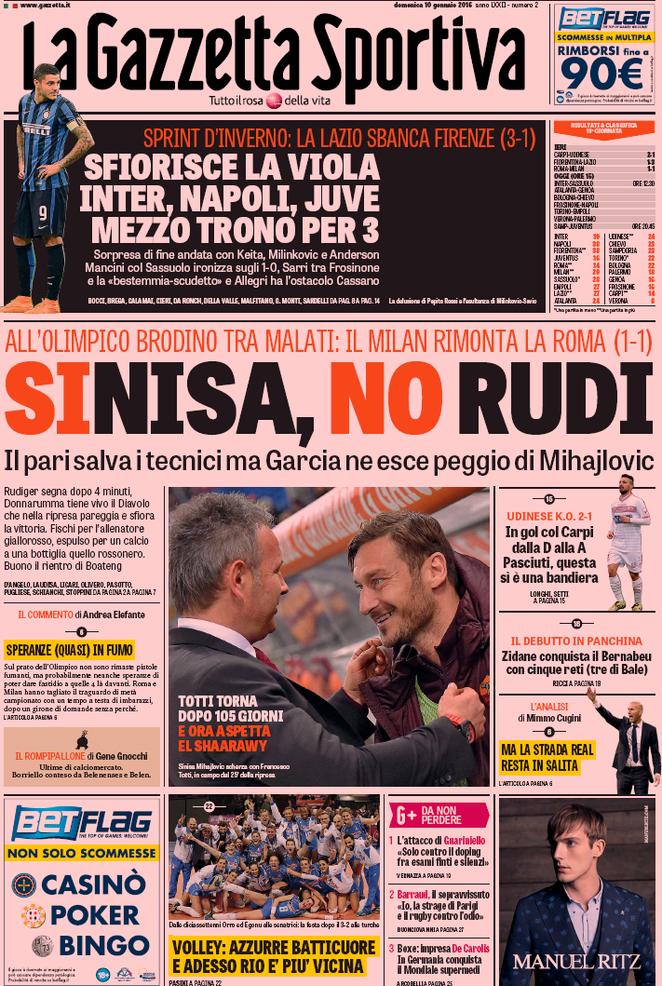 Rassegna stampa 10 gennaio 2016: prime pagine Gazzetta, Corriere e Tuttosport