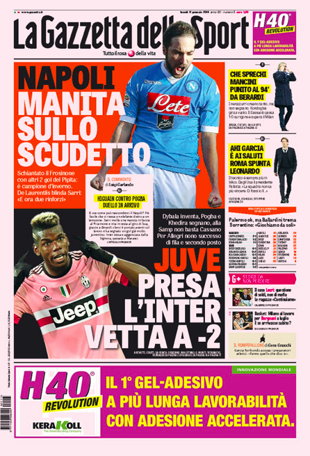 Rassegna stampa 11 gennaio 2016: prime pagine Gazzetta, Corriere e Tuttosport