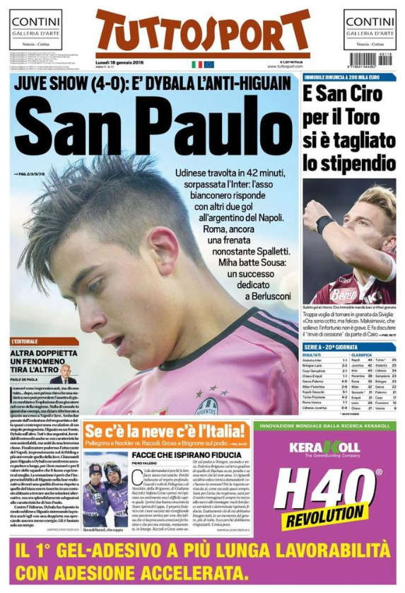 Rassegna stampa 18 gennaio 2016: prime pagine Gazzetta, Corriere e Tuttosport