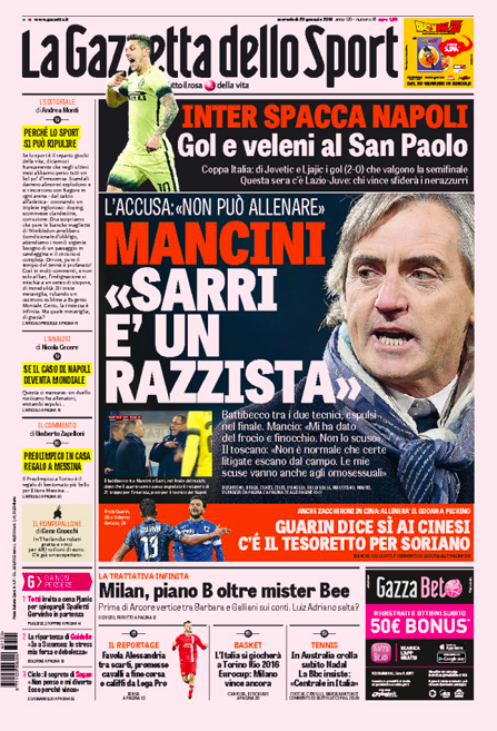 Rassegna stampa 20 gennaio 2016: la prima pagina di Gazzetta, Corriere e Tuttosport