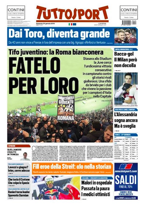 Rassegna stampa 24 gennaio 2016: prime pagine Gazzetta, Corriere e Tuttosport
