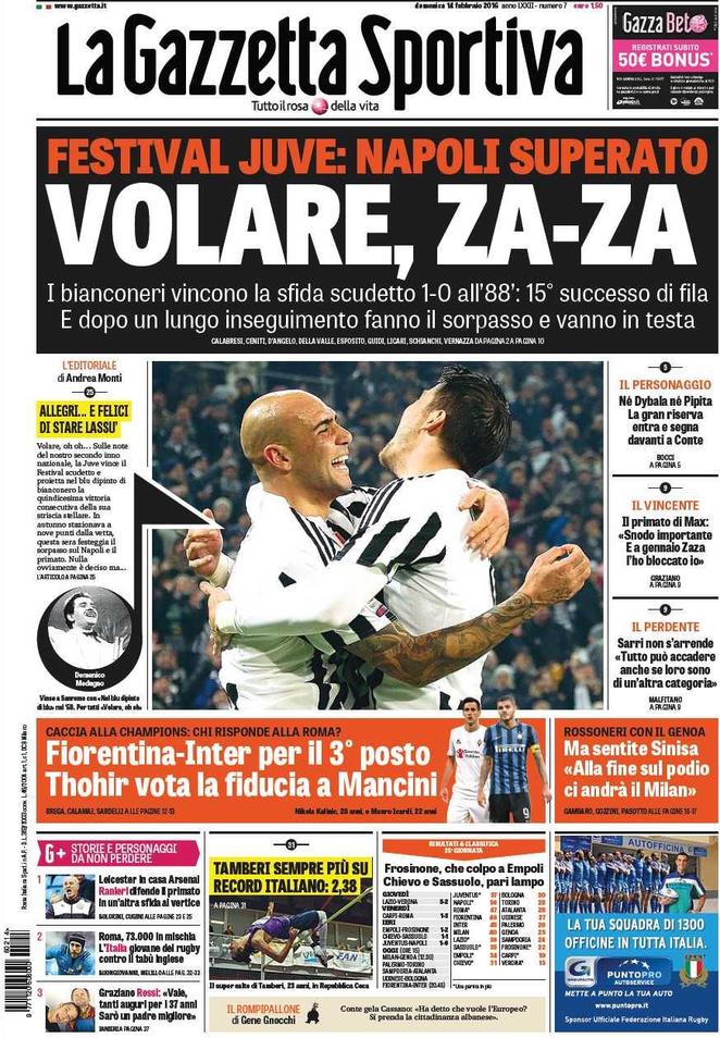 Rassegna stampa 14 febbraio 2016: prime pagine Gazzetta, Corriere e Tuttosport