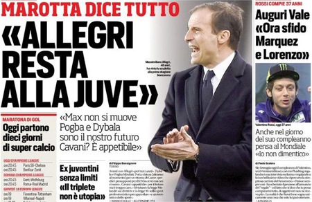 Rassegna stampa 16 febbraio 2016: prime pagine Gazzetta, Corriere e Tuttosport