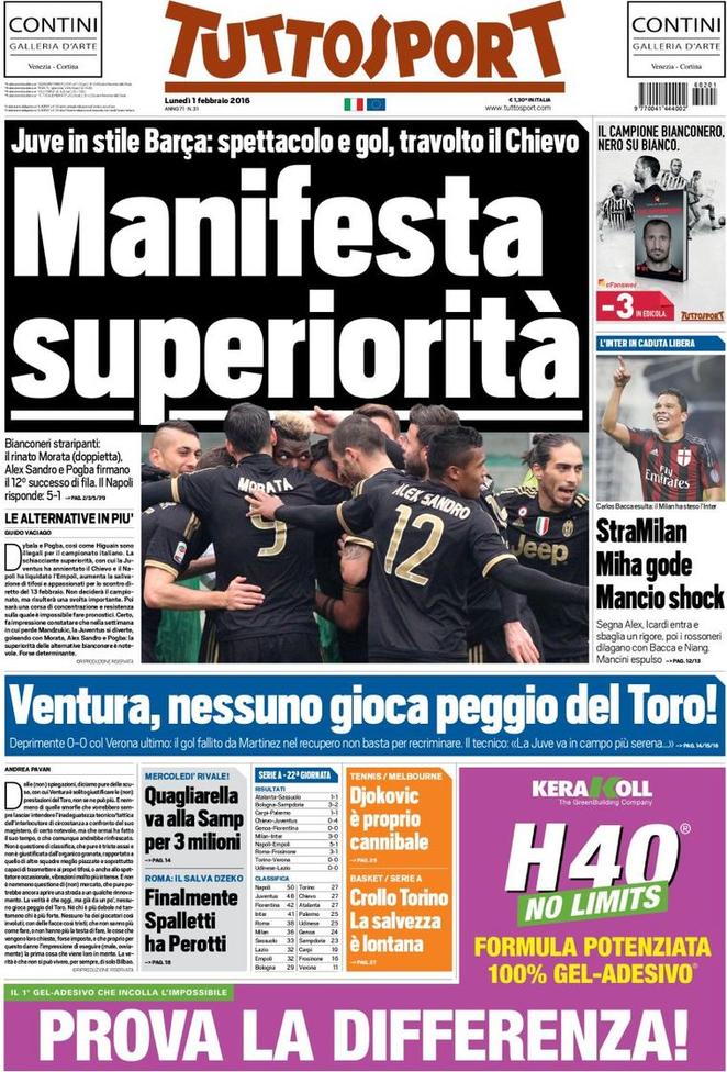 Rassegna stampa 1 febbraio 2016 | prime pagine Gazzetta, Corriere e Tuttosport