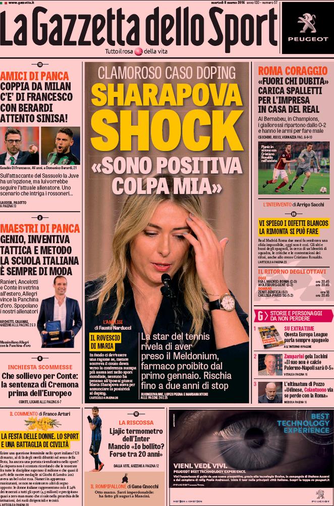Rassegna stampa 8 marzo 2016: prime pagine Gazzetta, Corriere e Tuttosport