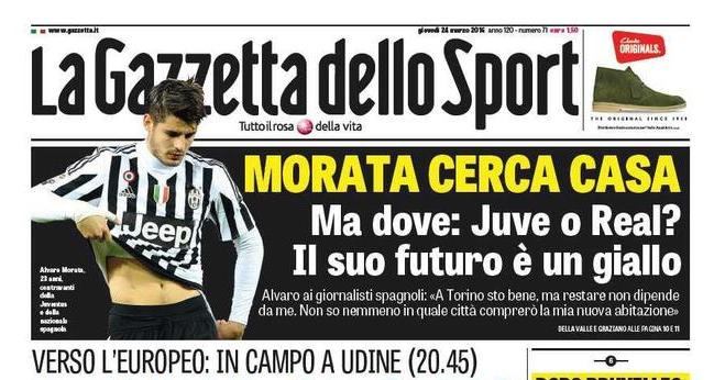 Rassegna stampa 24 marzo 2016: prime pagine Gazzetta, Corriere e Tuttosport