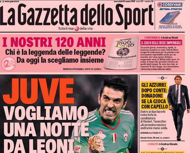 Rassegna stampa 16 marzo 2016: prime pagine Gazzetta, Corriere e Tuttosport
