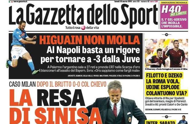 Rassegna stampa 14 marzo 2016: prime pagine Gazzetta, Corriere e Tuttosport