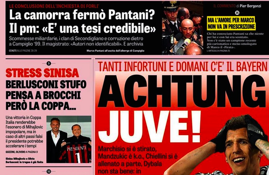 Rassegna stampa 15 marzo 2016: prime pagine Gazzetta, Corriere e Tuttosport