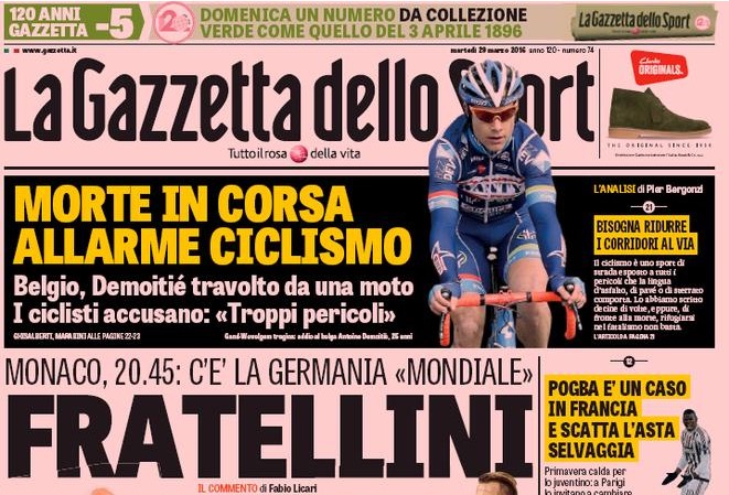 Rassegna stampa 29 marzo 2016: prime pagine Gazzetta, Corriere e Tuttosport