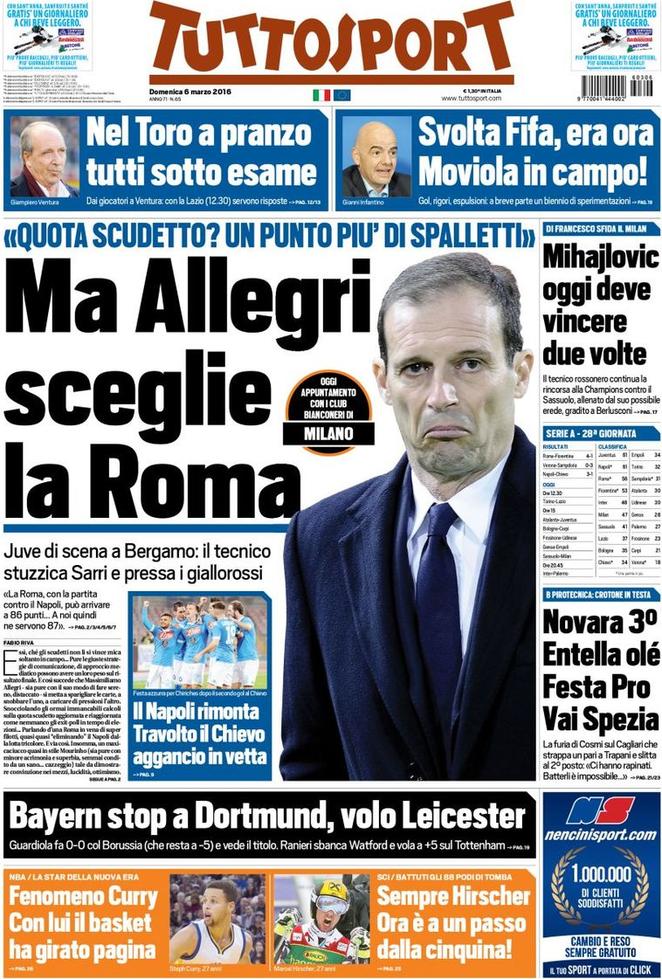 Rassegna stampa 6 marzo 2016 | Prime pagine Gazzetta, Corriere e Tuttosport