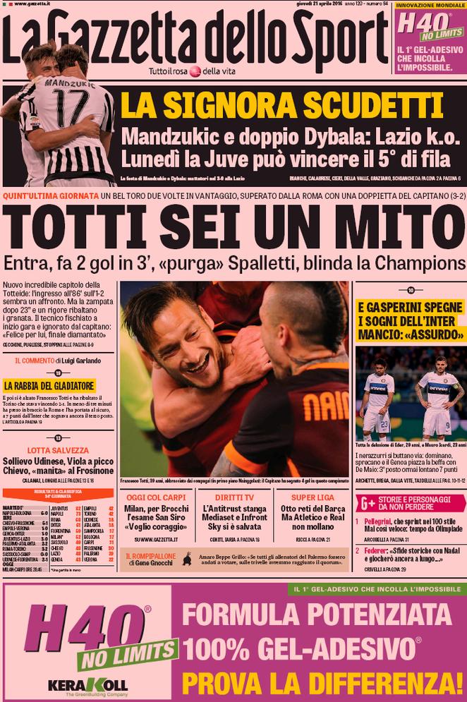 Rassegna stampa 21 aprile 2016: prime pagine Gazzetta, Corriere e Tuttosport
