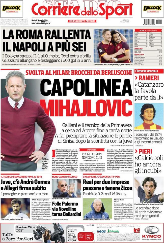 Rassegna stampa 12 aprile 2016: prime pagine Gazzetta, Corriere e Tuttosport