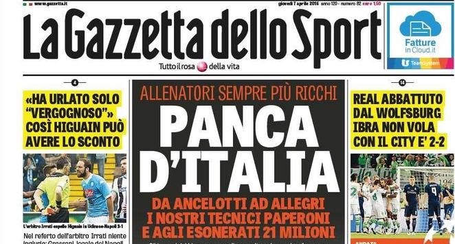 Rassegna stampa 7 aprile 2016: prime pagine Gazzetta, Corriere e Tuttosport