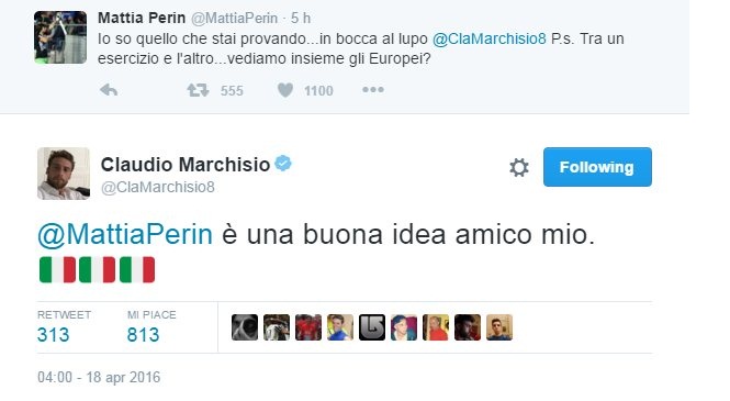 Marchisio e Perin si consolano su Twitter per l&#8217;infortunio al ginocchio