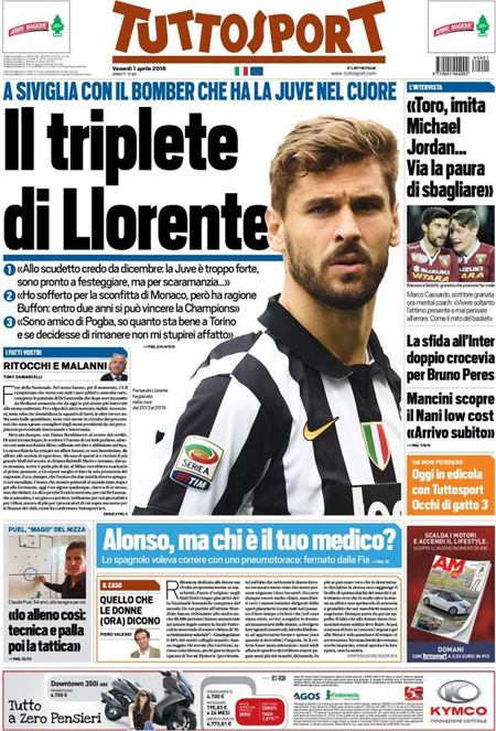 Rassegna stampa 1° aprile 2016: prime pagine Gazzetta, Corriere e Tuttosport