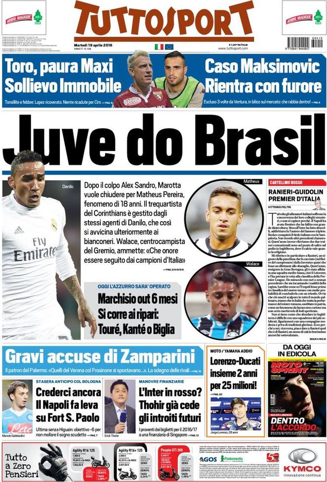 Rassegna stampa 19 aprile 2016: prime pagine Gazzetta, Corriere e Tuttosport