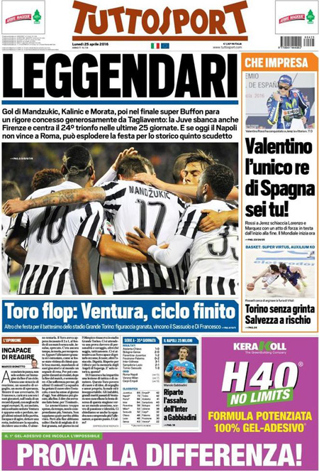 Rassegna stampa 25 aprile 2016: prime pagine Gazzetta, Corriere e Tuttosport