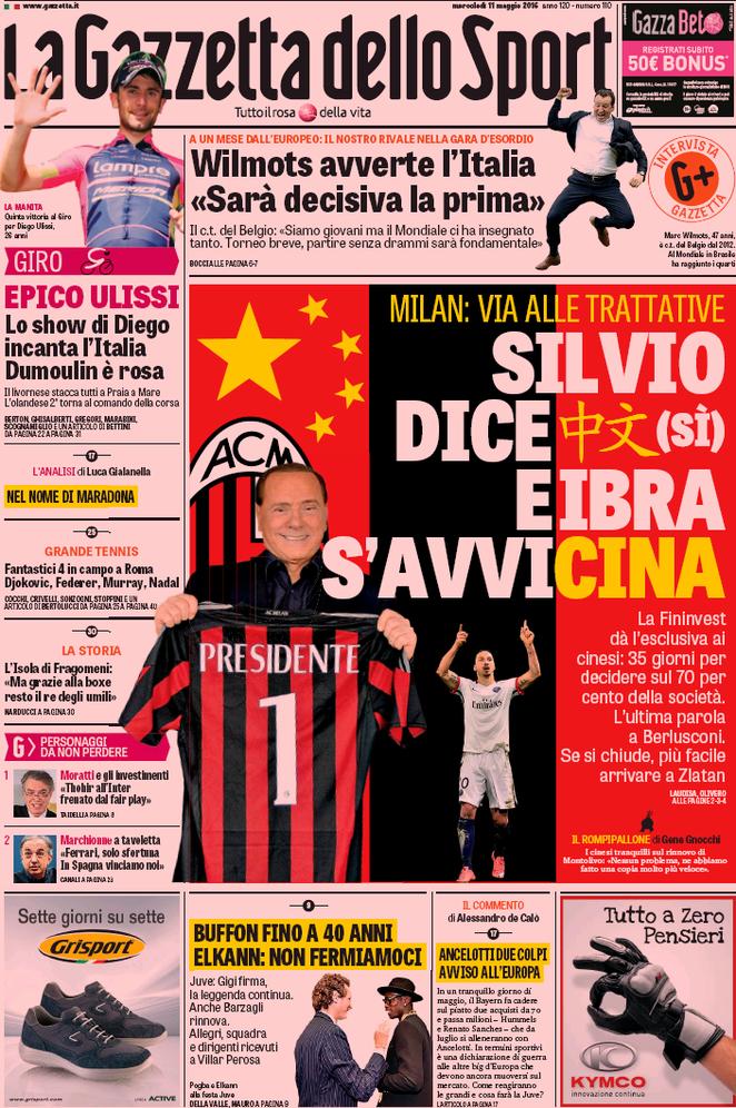 Rassegna stampa 11 maggio 2016: prime pagine Gazzetta, Corriere e Tuttosport