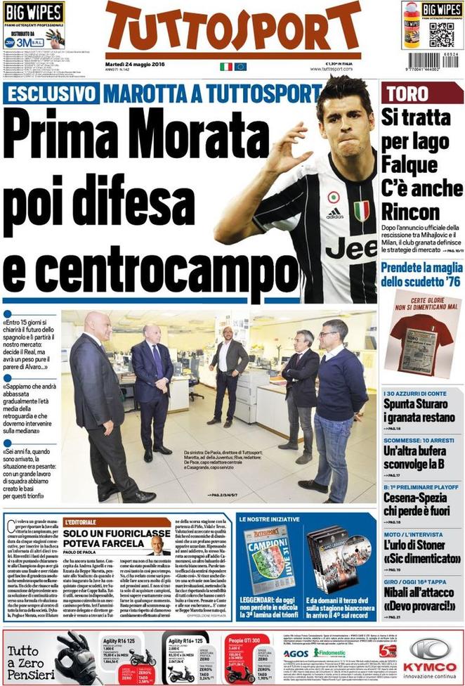 Rassegna stampa 24 maggio 2016: prime pagine Gazzetta, Corriere e Tuttosport
