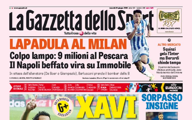 Rassegna stampa venerdì 24 giugno 2016: prime pagine Gazzetta, Corriere e Tuttosport