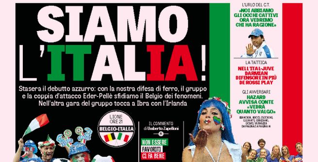 Rassegna stampa lunedì 13 giugno 2016: prime pagine Gazzetta, Corriere e Tuttosport