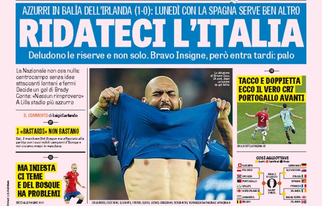 Rassegna stampa giovedì 23 giugno 2016: prime pagine Gazzetta, Corriere e Tuttosport