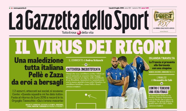 Rassegna stampa lunedì 4 luglio 2016: prime pagine Gazzetta, Corriere e Tuttosport