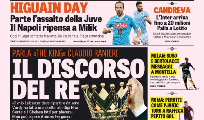 Rassegna stampa lunedì 18 luglio 2016: prime pagine Gazzetta, Corriere e Tuttosport