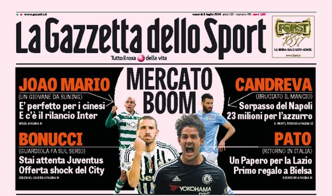 Rassegna stampa venerdì 8 luglio 2016: prime pagine Gazzetta, Corriere e Tuttosport