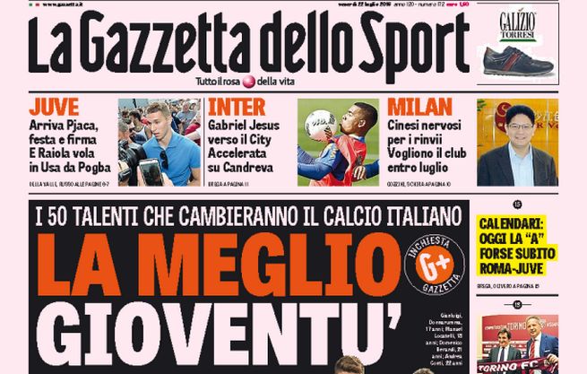 Rassegna stampa venerdì 22 luglio 2016: prime pagine Gazzetta, Corriere e Tuttosport