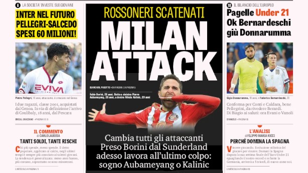 Rassegna stampa: prime pagine Gazzetta, Corriere e Tuttosport di giovedì 29 giugno 2017