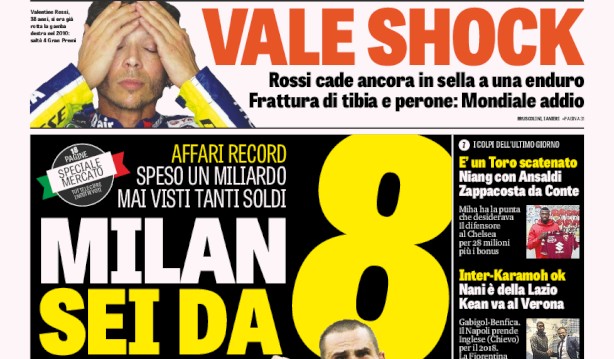 Rassegna stampa: prime pagine Gazzetta, Corriere e Tuttosport di giovedì 30 giugno 2017