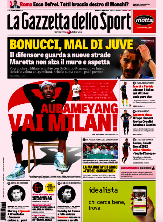Prime pagine sportive del 13 luglio 2017