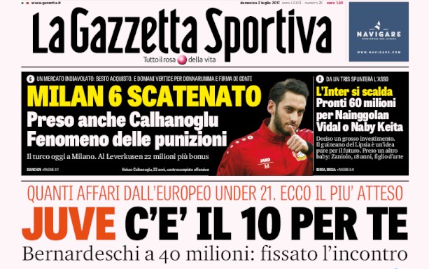 Rassegna stampa: prime pagine Gazzetta, Corriere e Tuttosport di domenica 2 luglio 2017