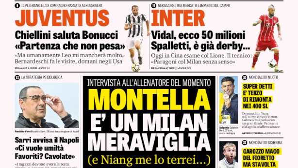 Rassegna stampa: prime pagine Gazzetta, Corriere e Tuttosport di lunedì 24 luglio 2017