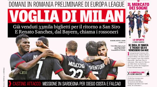 Rassegna stampa: prime pagine Gazzetta, Corriere e Tuttosport di mercoledì 26 luglio 2017