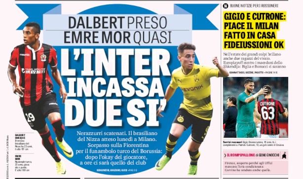 Rassegna stampa: prime pagine Gazzetta, Corriere e Tuttosport di sabato 5 agosto 2017