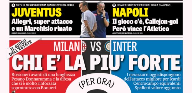 Rassegna stampa: prime pagine Gazzetta, Corriere e Tuttosport di mercoledì 2 agosto 2017