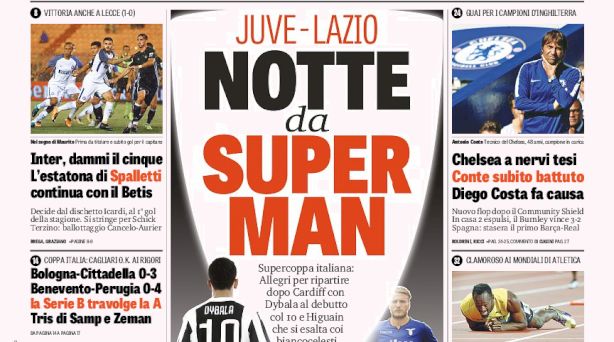 Rassegna stampa: prime pagine Gazzetta, Corriere e Tuttosport di domenica 13 agosto 2017