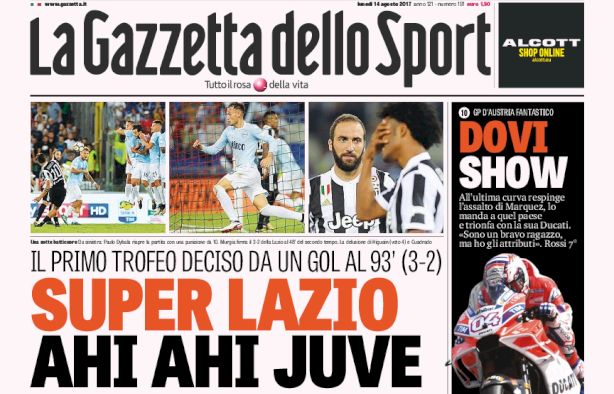 Rassegna stampa: prime pagine Gazzetta, Corriere e Tuttosport di lunedì 14 agosto 2017