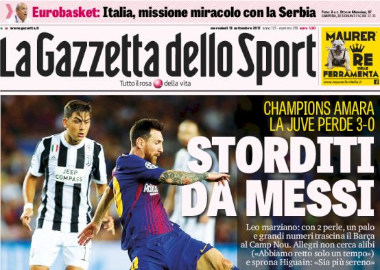 Rassegna stampa: prime pagine Gazzetta, Corriere e Tuttosport di mercoledì 13 settembre 2017